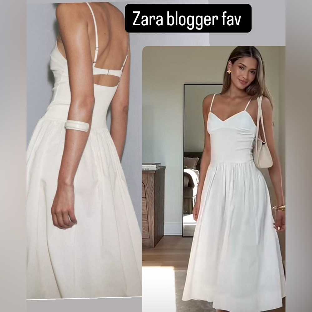Zara White Midi Sundress with Spaghetti Straps